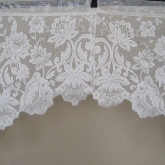 Curtain Lace Valance Flowers 38.5 x 32 Off White - Picture 2 of 4